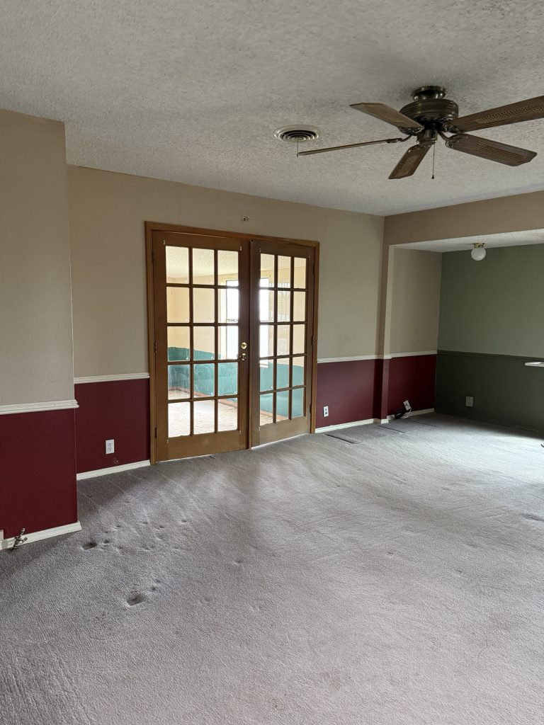 After: the living area cleared and cleaned