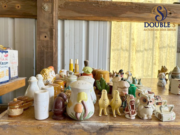 Vintage ceramic items displayed during an estate sale in Amarillo